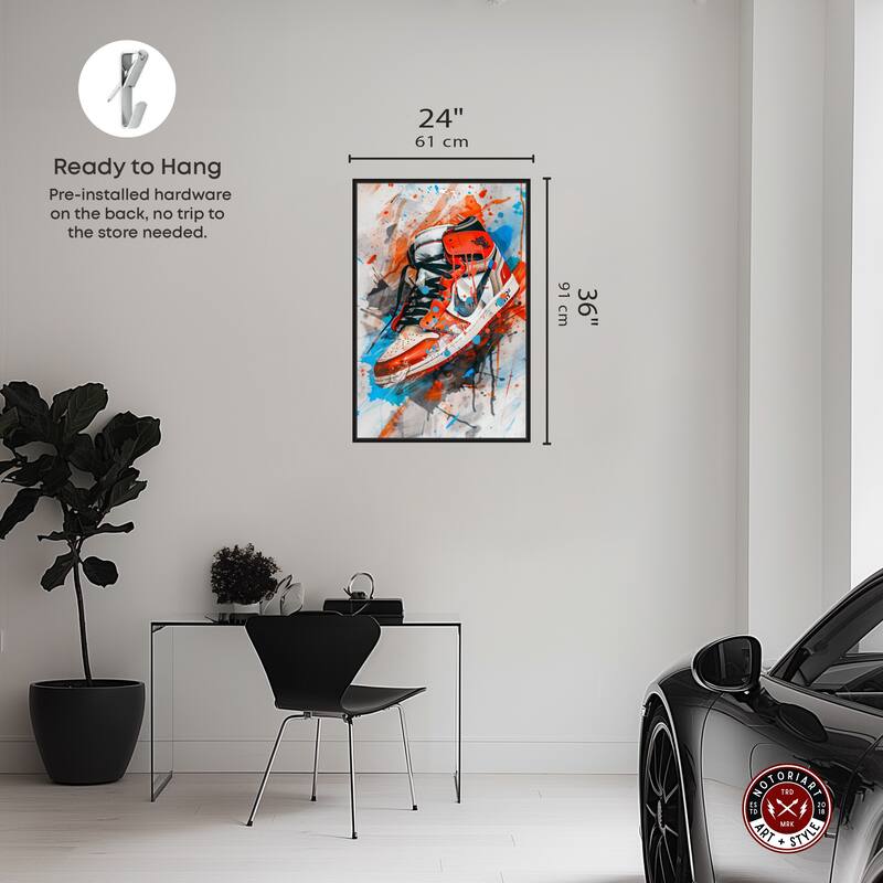 Notoriart Colorful Splatter Sneaker Framed Sneaker 1 Piece Canvas Wall Art