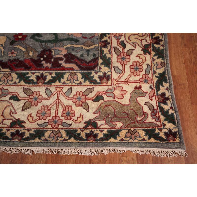Hunting Animals Gray Ziegler Oriental Large Rug Handmade Wool Carpet - 9'8"x 13'10"