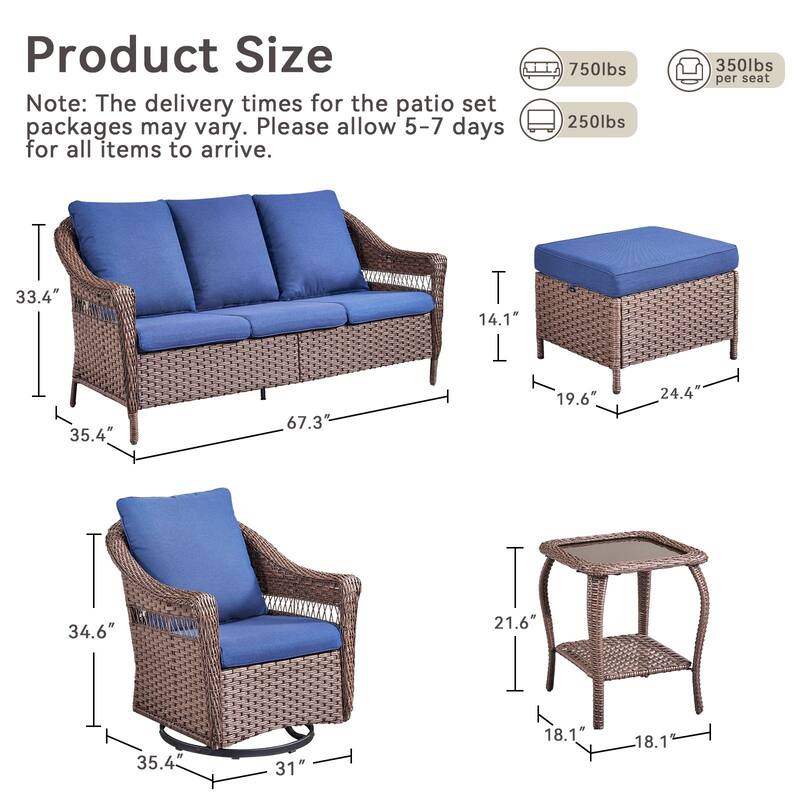 Pocassy 9 Pieces Patio Sofa Swivel Chair with Ottomans