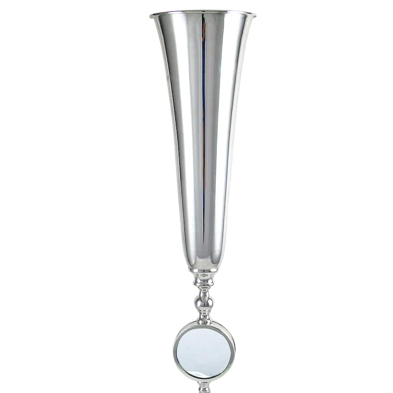 Silver Metal Flute Trumpet Tabletop Flower Vase Decorative Centerpiece with Mirror 36in