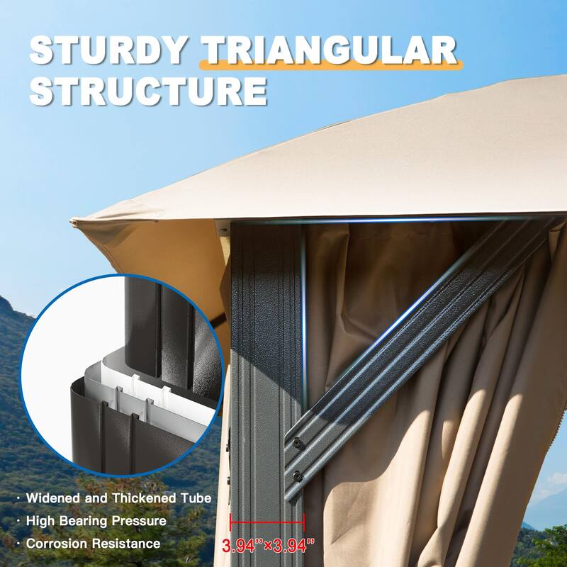 10x14FT Outdoor Gazebo with Double Roofs,Privacy Curtains,Mosquito Nettings,Heavy Duty Metal Frame Party Tent Canopy for Patio