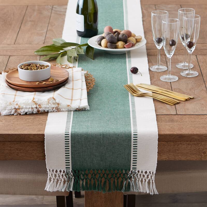 DII Dobby Striped Fringe Ribbed Table Runner