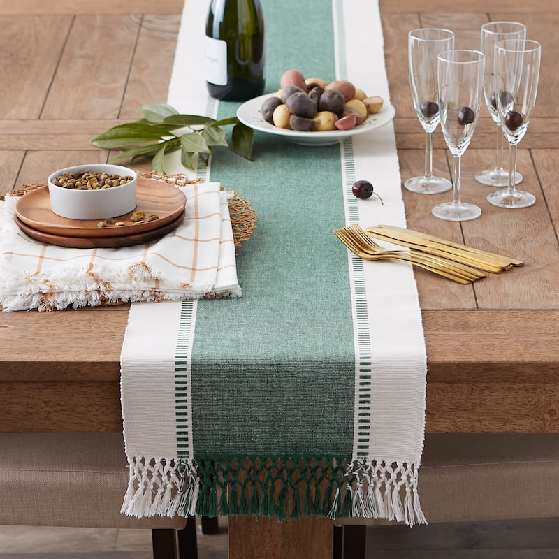 DII Striped Fringe Ribbed Table Runner 13x72"