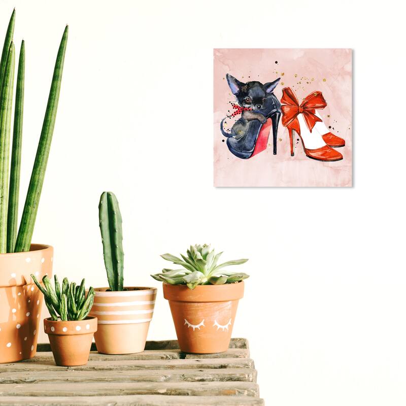Wynwood Studio Canvas Animals Pooch and Heels II Red and Glam Wall Art Canvas Print - 12 x 12