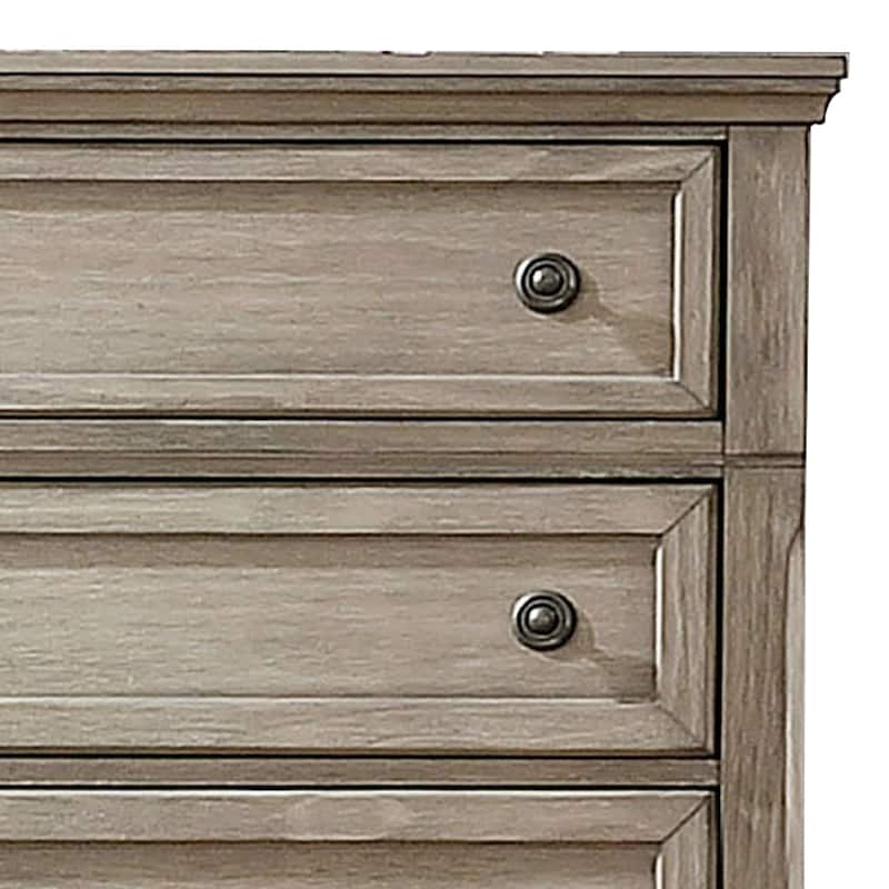 Transitional Wooden 5 Drawer Chest with Round Knob and Bun Feet, Brown