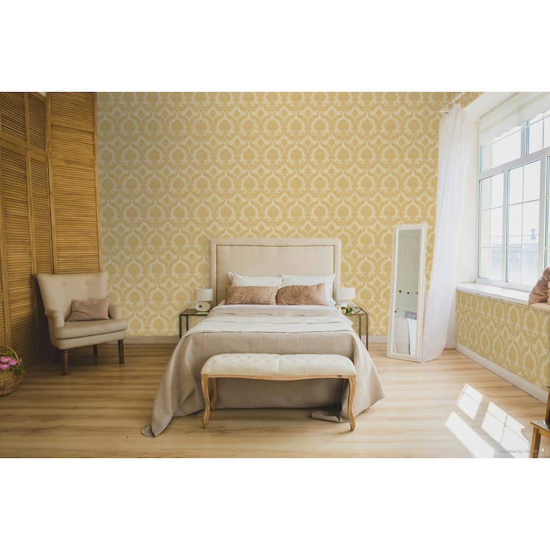 Galerie Wallcoverings Cottage Chic Damask Vinyl on Non-woven Metallic Wallpaper Roll