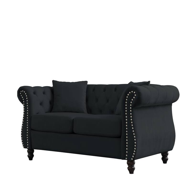 Chesterfield Velvet Button Tufted Sofa with Nailhead Rolled Armrests