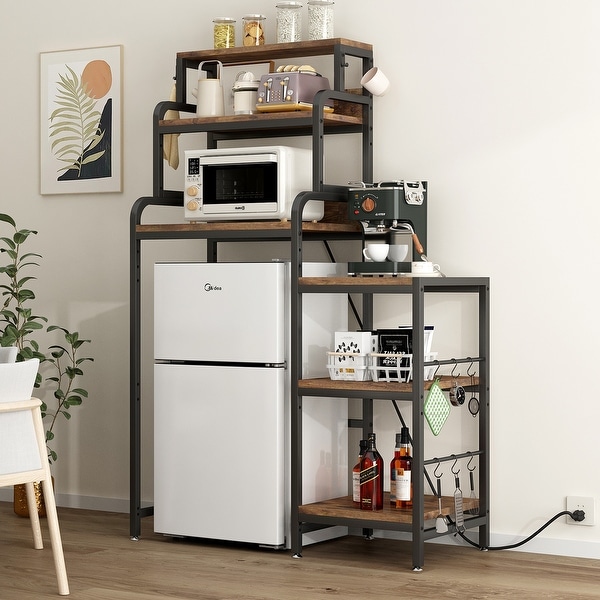 Multifunctional 7-Tier Mini Fridge & Microwave Stand with 2 AC/2
