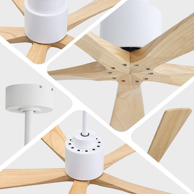 Sofucor 60 Inch Solid Wood Ceiling Fan with Light and Remote, Reverse Functions, Integrated Light Optional