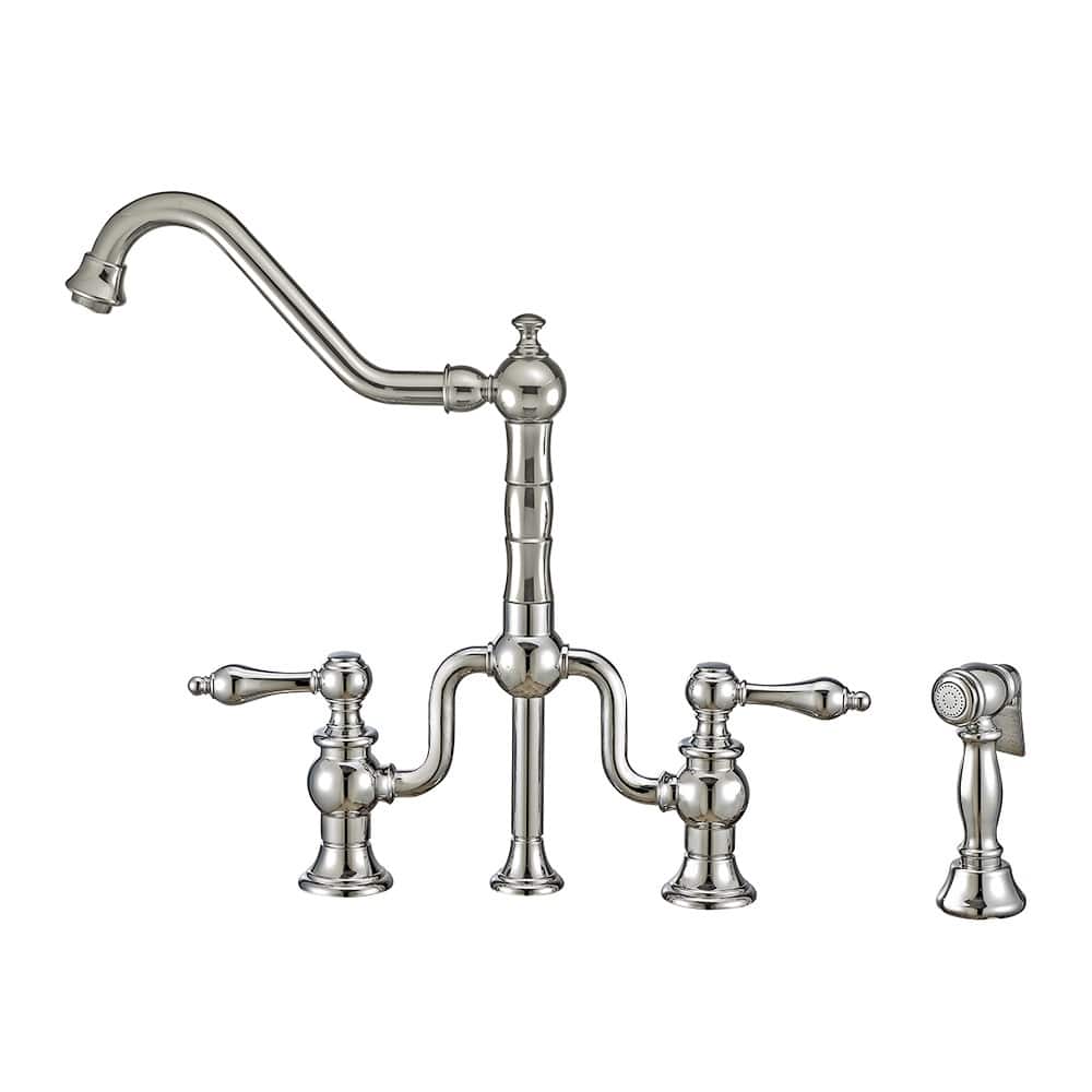 Bridge Faucet with Swivel Spout with Solid Metal Side Spray