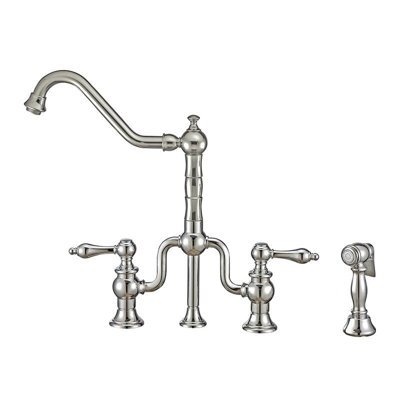 Bridge Faucet with Swivel Spout with Solid Metal Side Spray