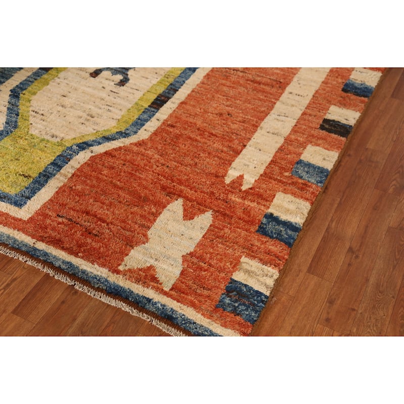 Orange Moroccan Oriental Area Rug Hand-Knotted Bedroom Wool Carpet - 6'10" x 9'7"