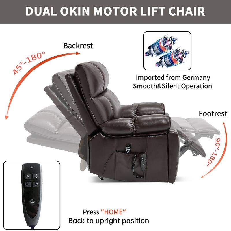 Leatheraire Heat Massage Dual Motor Infinite Position Up to 350 LBS Large Electric Power Lift Recliners with Hidden Cup Holders