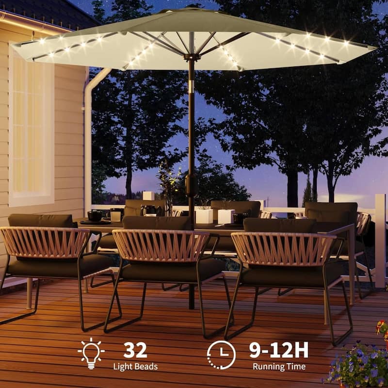9 Ft Patio Umbrella with Solar Lights for Pool, Deck, Backyard