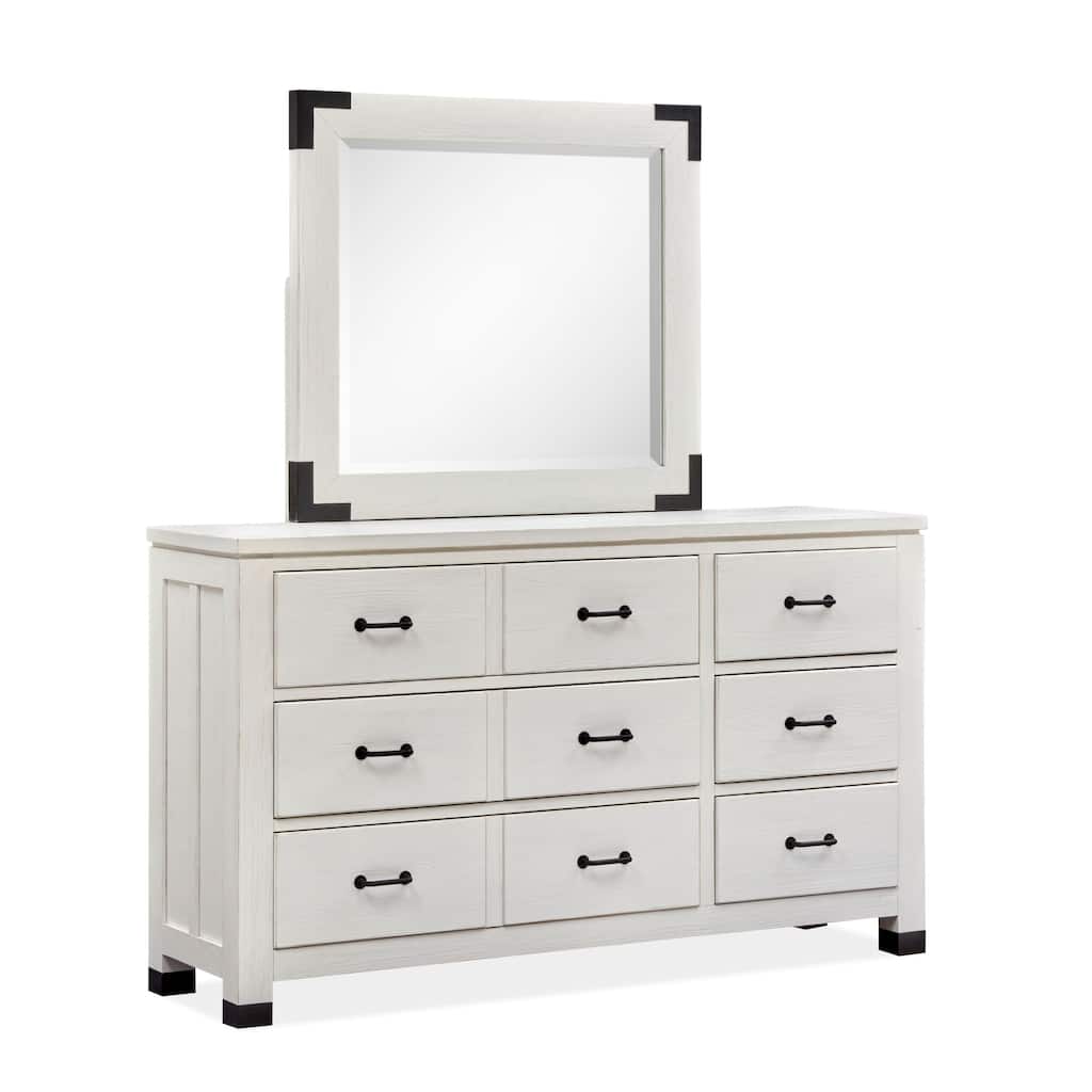 Magnussen Home Harper Springs Silo White Drawer Dresser with Landscape Mirror
