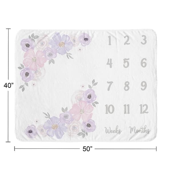 Watercolor Floral Collection Girl Baby Monthly Milestone Blanket - Lavender Purple, Pink and Grey Boho Shabby Chic Rose Flower