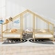 preview thumbnail 1 of 10, Metal Double Twin Size Triangular House Beds with Built-in Table Gold
