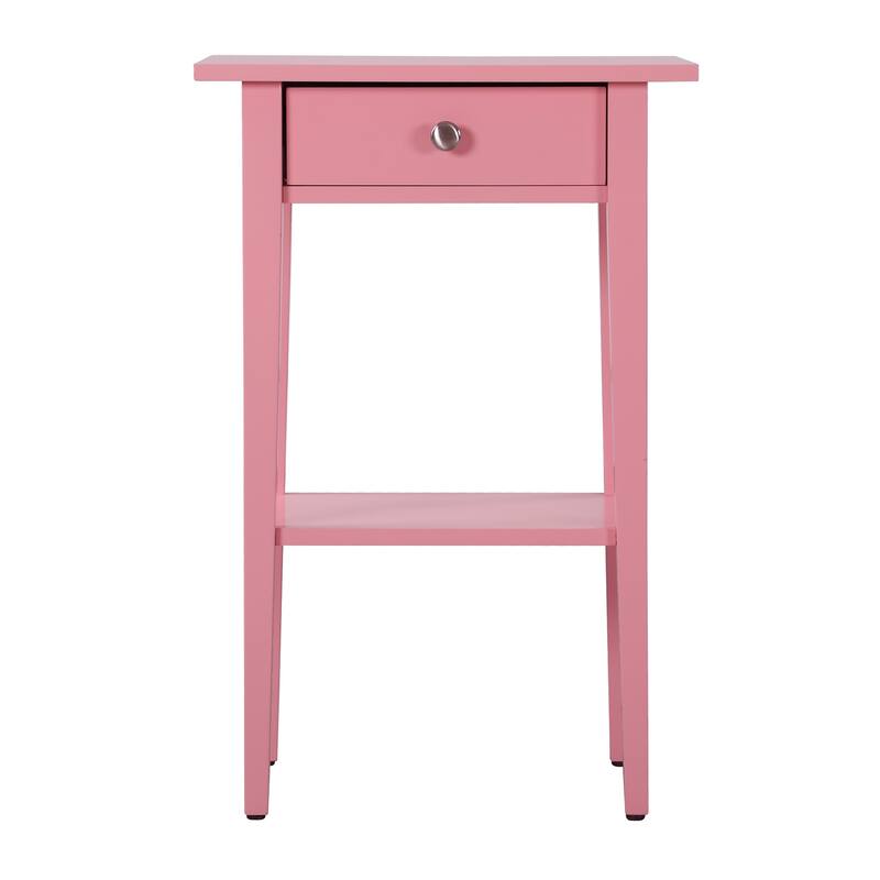 Pink Nightstand 28x18x14 Stylish Bedside Table with Cheerful Finish, Compact Drawer Storage and Sleek Contemporary Look