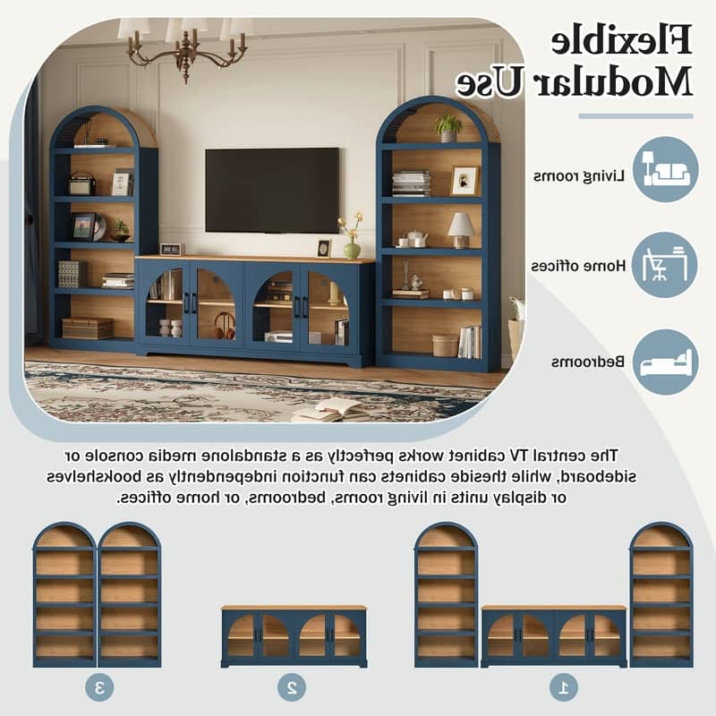 Farmhouse 3-Piece TV Stand Set for TVs Up to 70", Entertainment Center with Arched Sideboard and Glass Doors for Living Room