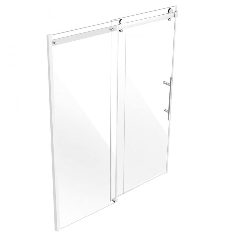 Chrome Frameless Sliding Shower Door Double with Aluminum Rail - 59 x 75 x 5 in