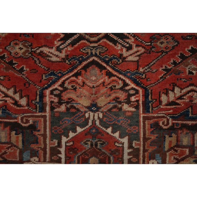 Hand Knotted Oriental 100% Wool Carpet Traditional Medallion Oranges & Rust Heriz Area Rug - 9' 4'' X 6' 9''