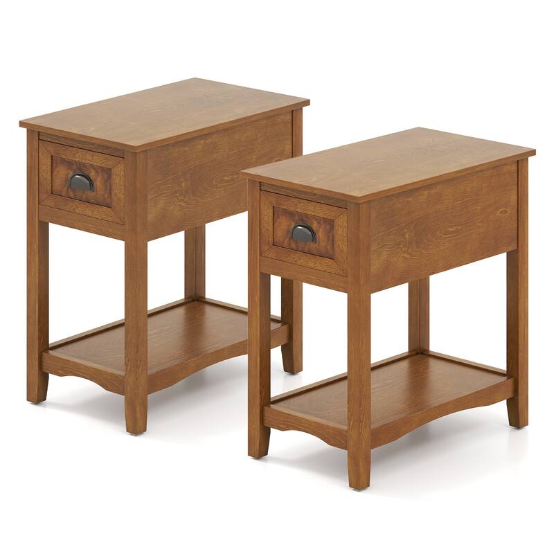 Gymax Set of 2 Contemporary Side End Table Compact Table w/ Drawer - 13'' X 22'' X 23'' (L X W X H)