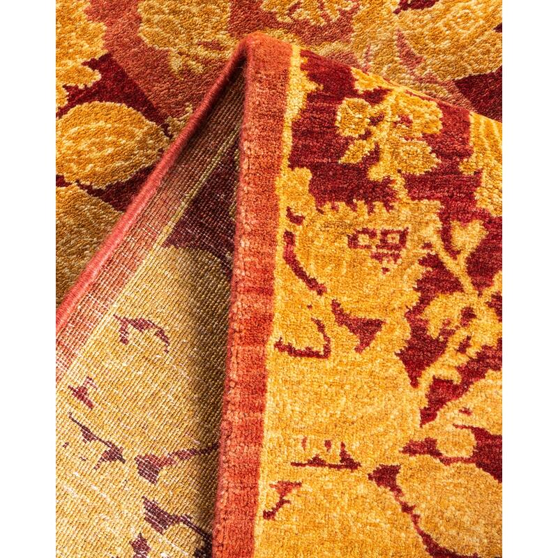 Overton Handknotted Wool Traditional Abstract Pink Runner