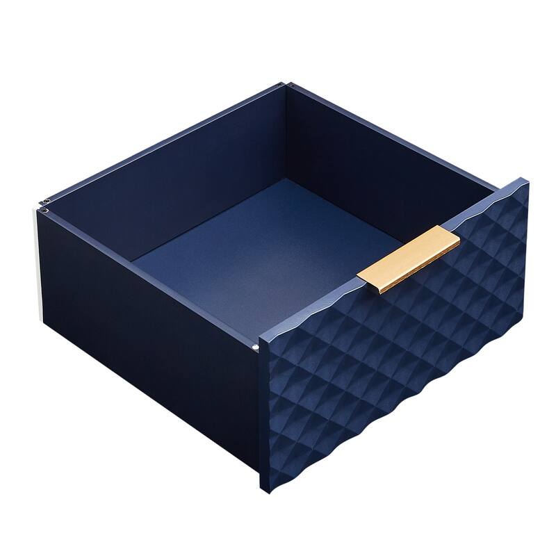 Modern TV Stand, Geometric Design TV Stand with 4 Drawers Aluminum Frame and Tempered Glass Door, for Living Rooms, Dark Blue