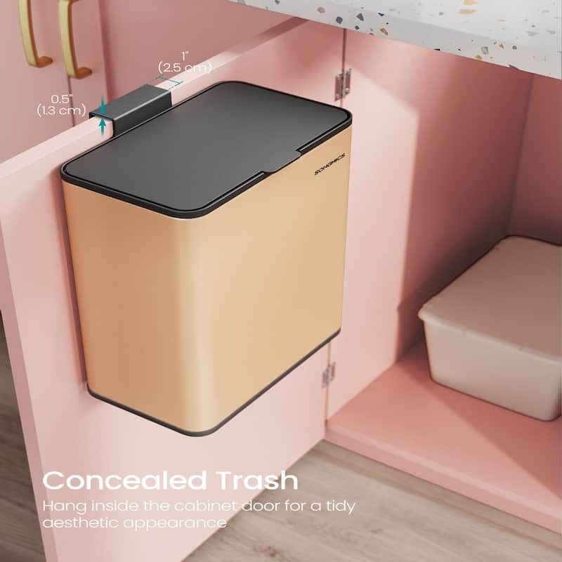 2.1 Gallon Hanging Trash Can with Lid for Kitchen Cabinet Wall Mounted or Countertop Use