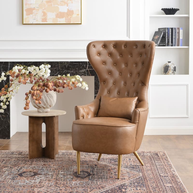 KINWELL Upholstered Tufted Faux Leather Wingback Chair PU Accent Chair