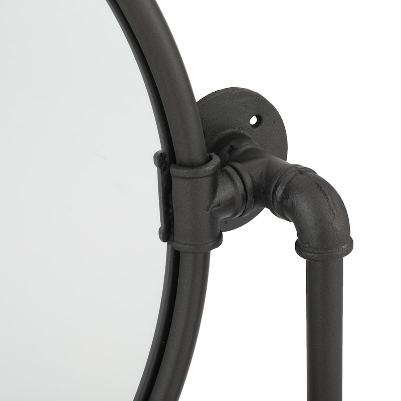 MacLuu Industrial Black Metal Pipe Hanging Wall Mirror with Shelf