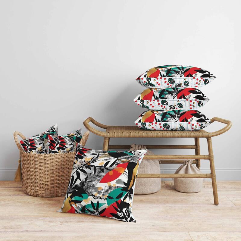 Leafy Collage Faux Suede Reversible Throw Pillow Red and Gray