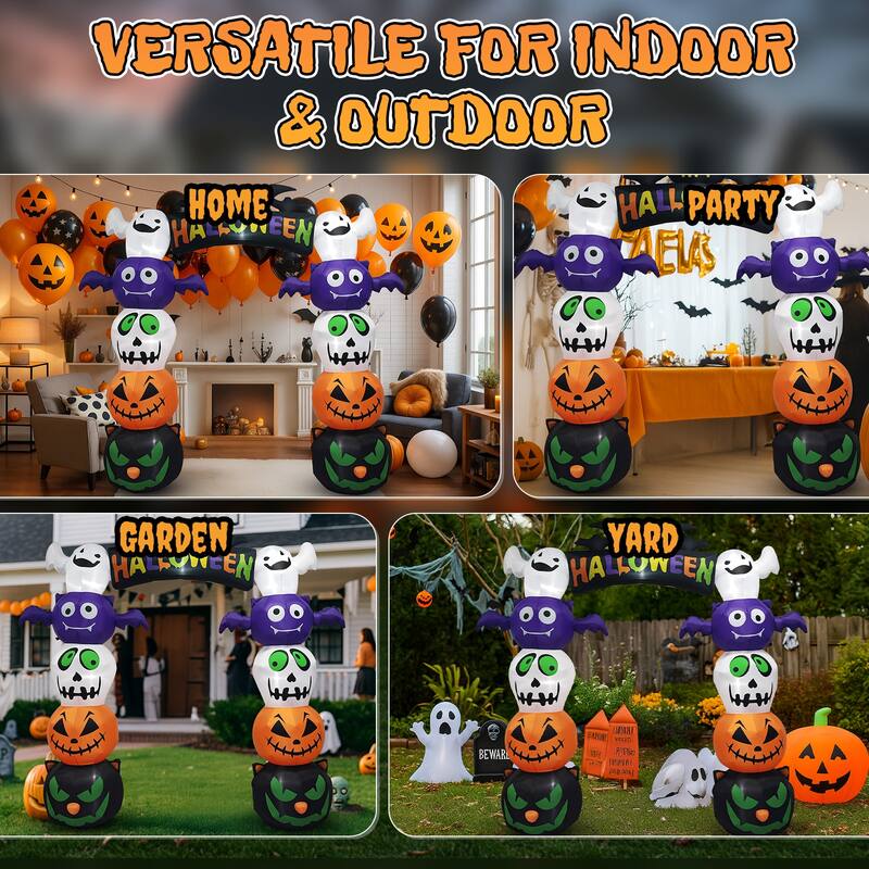 8.2FT Halloween Inflatable Archway with Pumpkins and Ghosts Lighted Yard Blow Up Decor