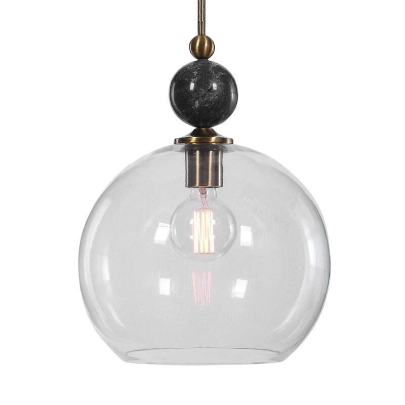1-Light Glass Globe Ceiling Pendant - 19" - Black and Clear