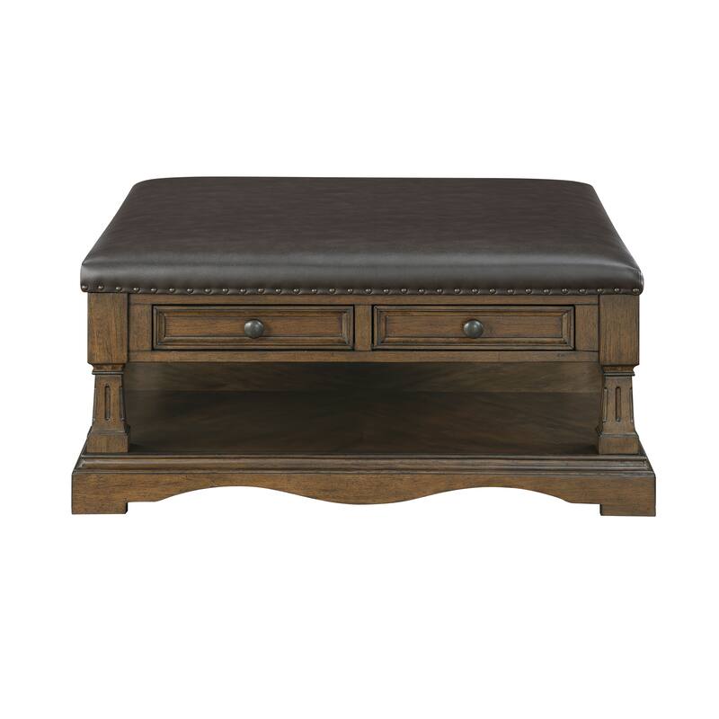 Dionne Rectangular Wood and Faux Leather Cocktail Table