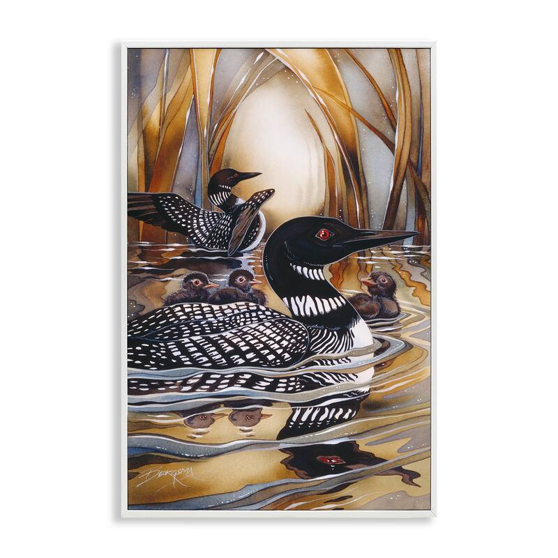 Stupell Loon Family Among Pond Ripples Framed Giclee Art Design By Jody Bergsma - 16 x 24 - White