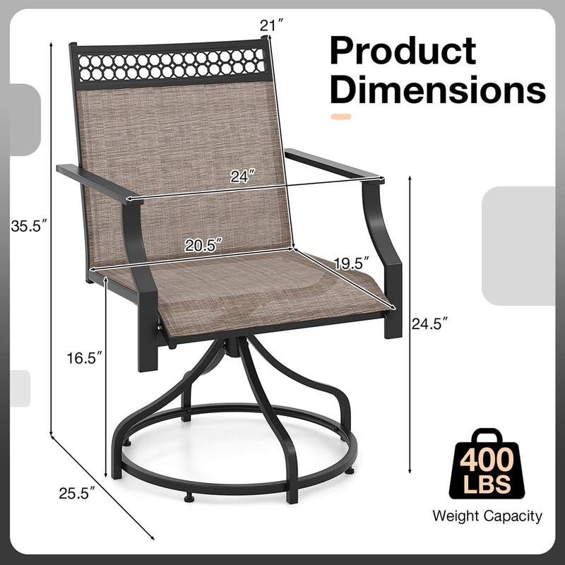 Costway Patio Swivel Dining Chairs Set of 2 with Quick-Drying Fabric - 2 PCS