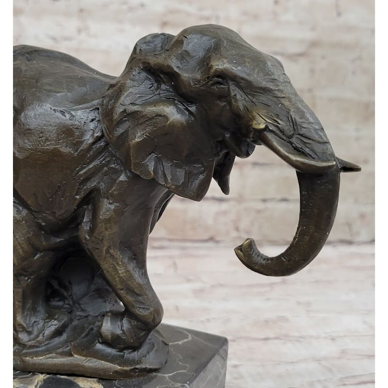 Miniature Imitative Elephant Bronze Metal Figurine Sculpture On Marble Base Signed Original