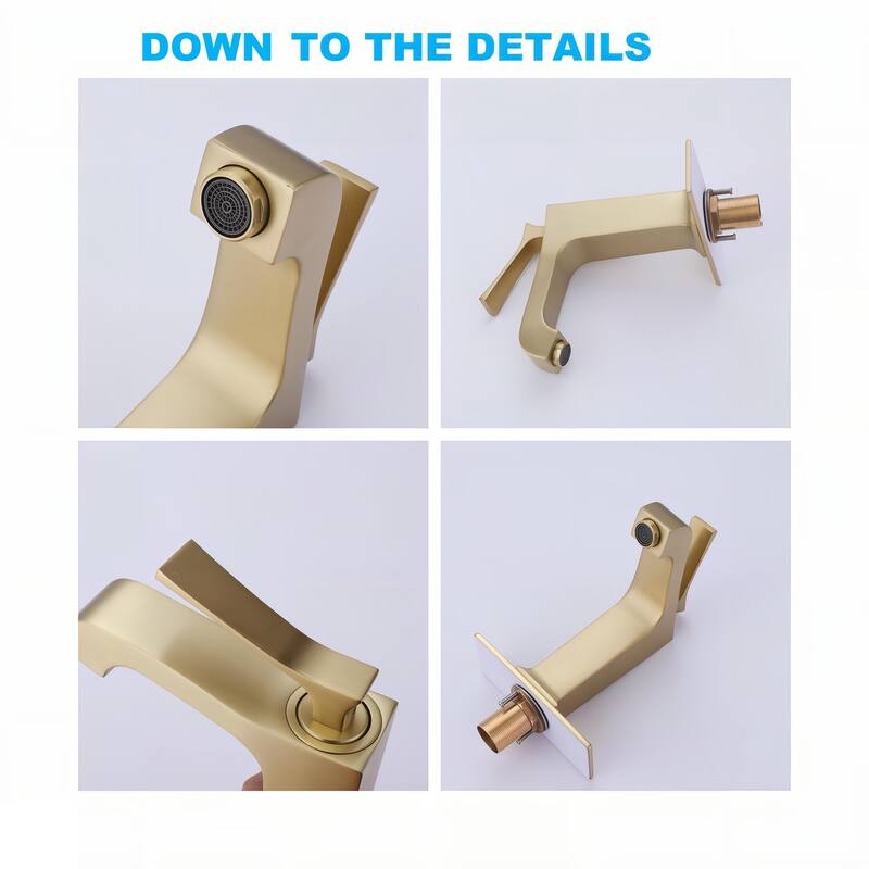 Modern Bathroom Sink Faucet Single Hole with Single Handle & Deck Plate in Gold