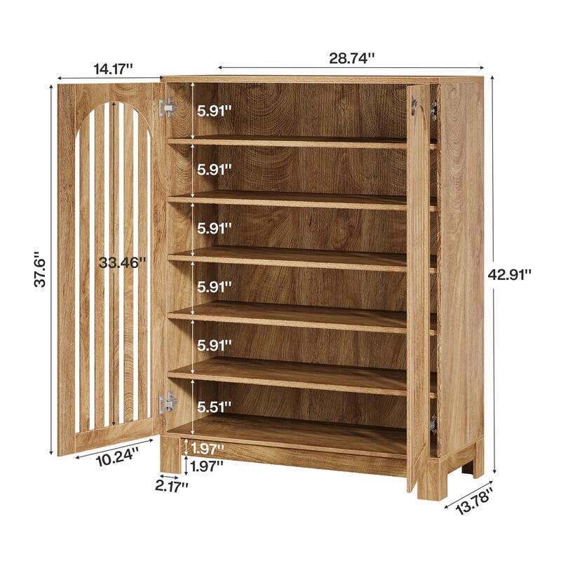 Shoe Cabinet with Louver Doors, 6-Tier Adjustable Shoe Storage Cabinet