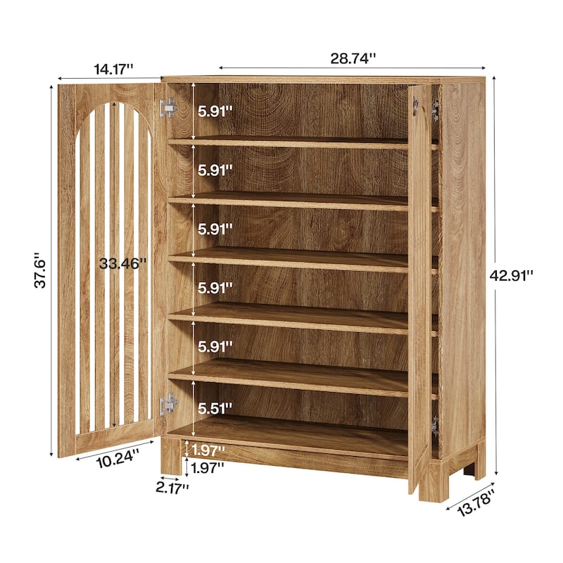 Shoe Cabinet with Louver Doors, 6-Tier Shoe Storage Cabinet with Adjustable Shelves