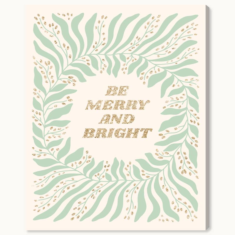 Wynwood Studio Canvas Holiday and Seasonal Merry Light Mint Green Glam Wall Art Canvas Print