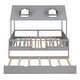preview thumbnail 15 of 18, Full Size House Bed with Trundle, Wood Kids Full Bed with Roof and Guardrails, Playhouse Beds Frame Full for Kids