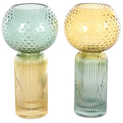 Glass Ribbed Ombre Decorative Vase - Set of 2 Multi Colored - Roche River Decor