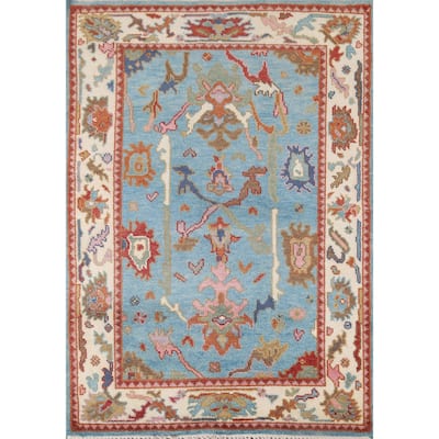 Light Blue Transitional Oushak Oriental Area Rug Handmade Wool Carpet - 4'0"x 5'10"