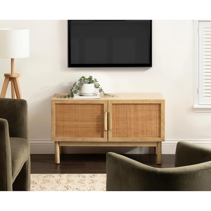Kate and Laurel Ori Rattan Console Floor Cabinet - 38x16x23