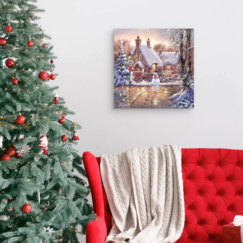 Snowman Cottage by The Macneil Studio Canvas Art Print