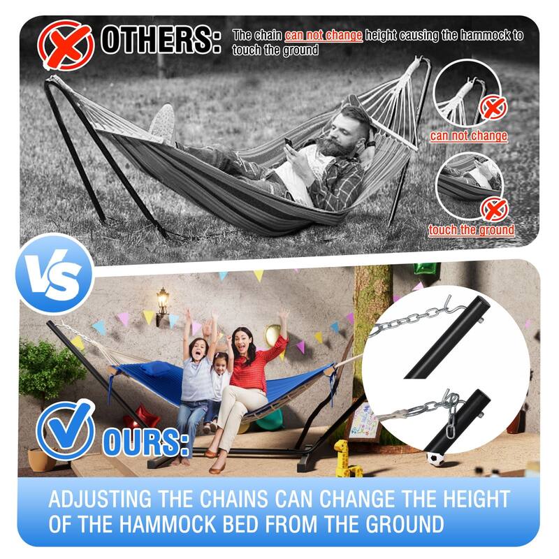 VEIKOUS 12 ft. Quilted Camping Portable Hammock with Stand and Detachable Pillow for 2-Person