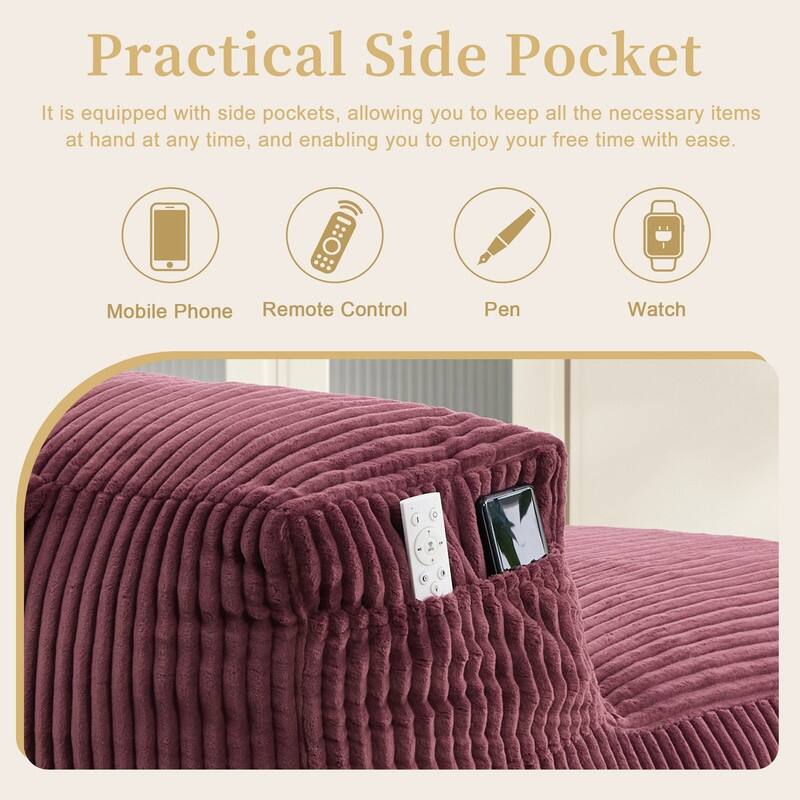 Corduroy Upholstered Lounger Large Ergonomic Support Compressed Bean Bag Sofa with Ottoman