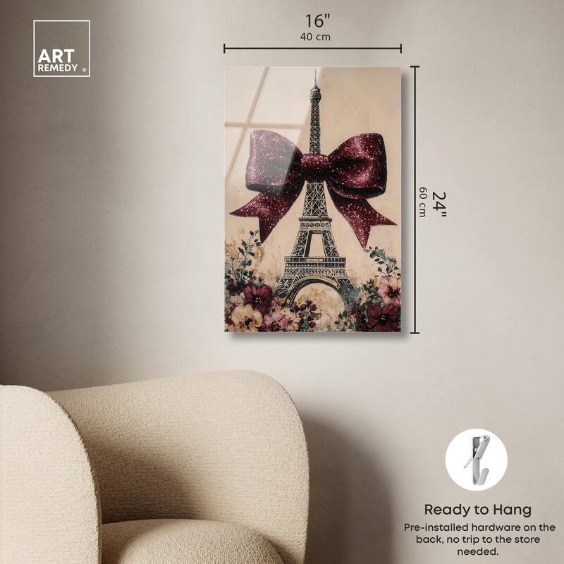 Sparkling Bow Eiffel Tower Acrylic by Art Remedy, Ready to Hang